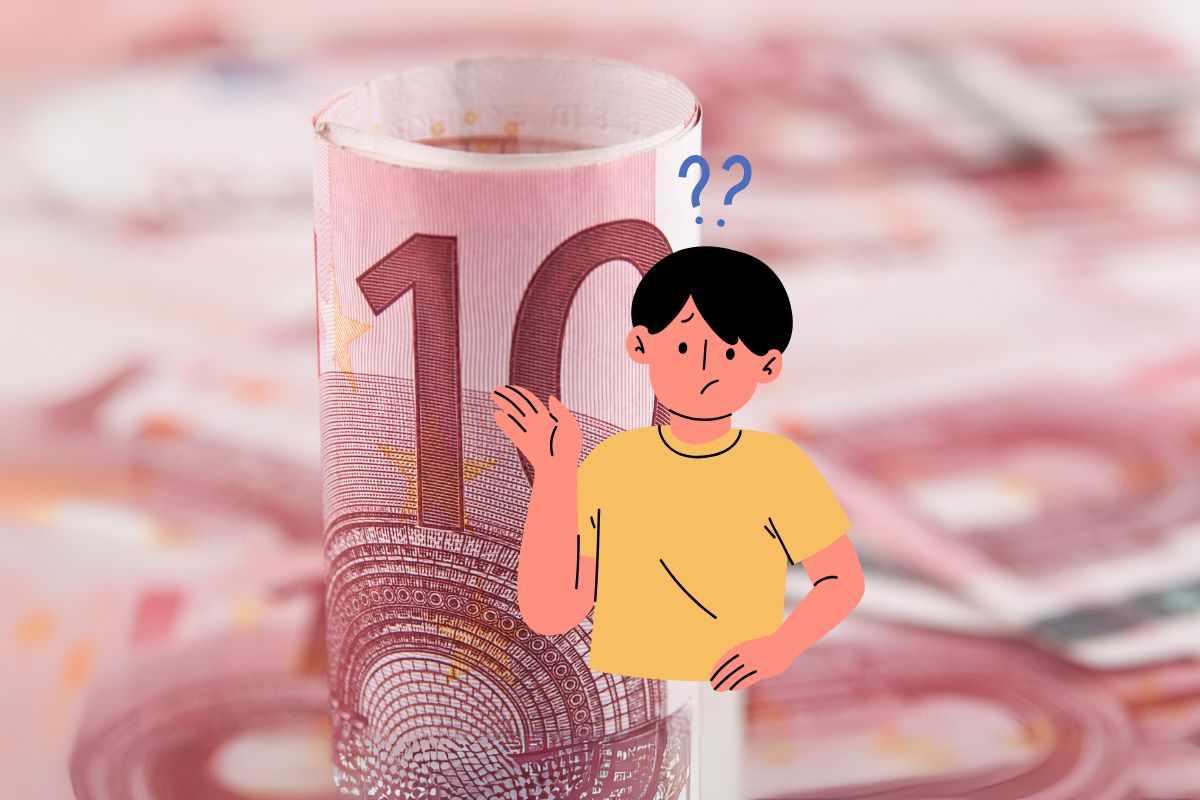 10 euro e uomo disegnato punti interrogativi